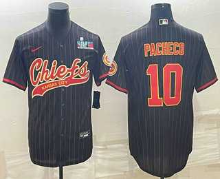 Men%27s Kansas City Chiefs #10 Isiah Pacheco Black Pinstripe With Super Bowl LVII Patch Cool Base Stitched Baseball Jersey->kansas city chiefs->NFL Jersey